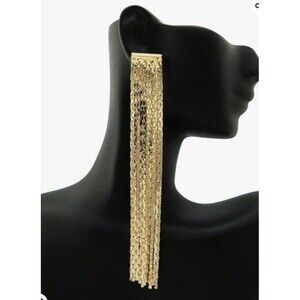 Gold Tone Chain Link Slinky Shoulder Duster Earrings